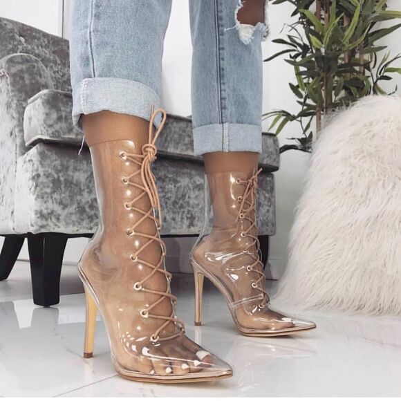 Clear transparent pvc white lace up boots - Picture 4 of 8